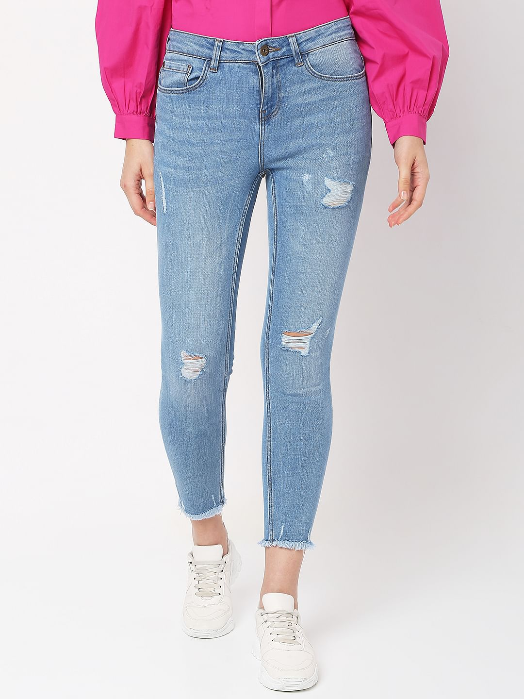 Light Blue Mid Rise Distressed Wendy Skinny Jeans