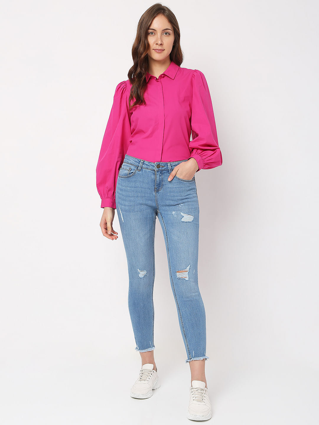 Light Blue Mid Rise Distressed Wendy Skinny Jeans