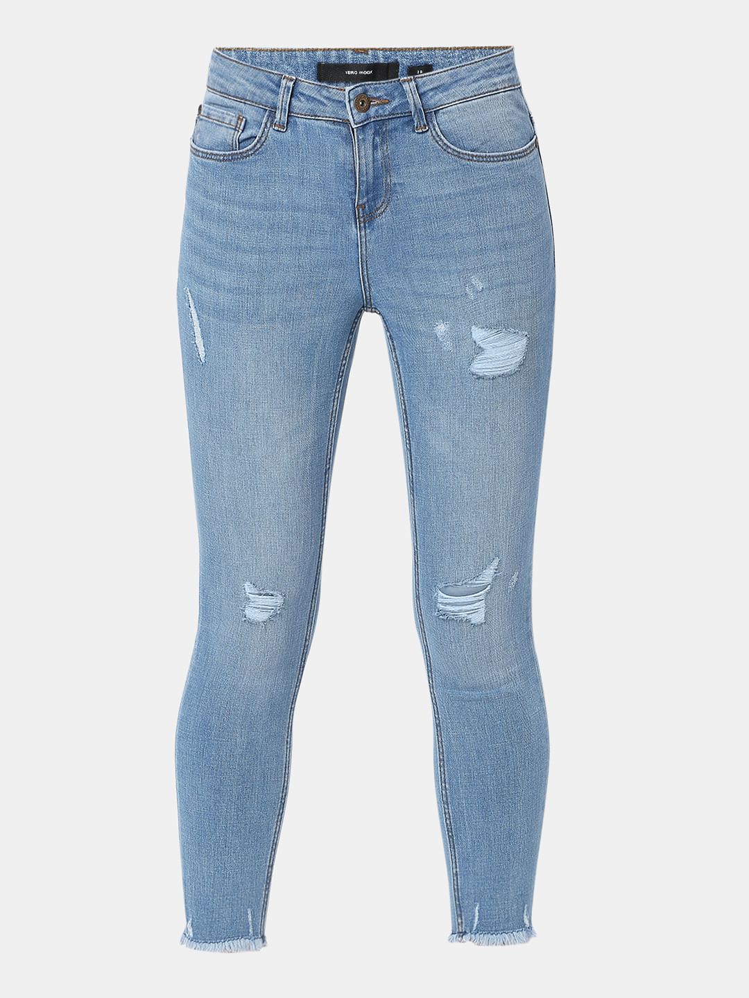Light Blue Mid Rise Distressed Wendy Skinny Jeans