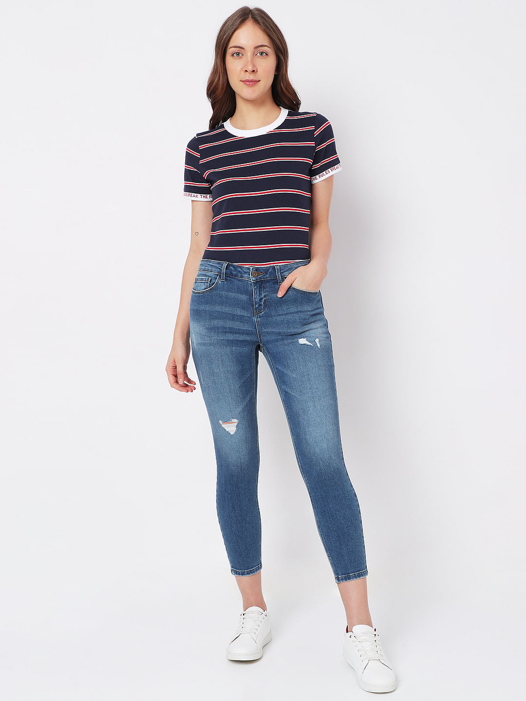 Light Blue Mid Rise Distressed Wendy Skinny Jeans