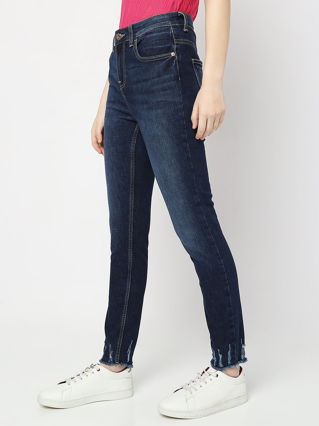 Blue High Rise Distressed Wendy Skinny Jeans