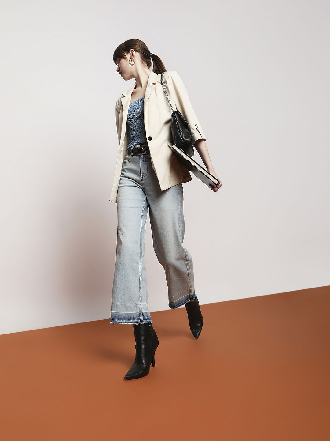 Blue High Rise Washed Jade Straight Fit Jeans