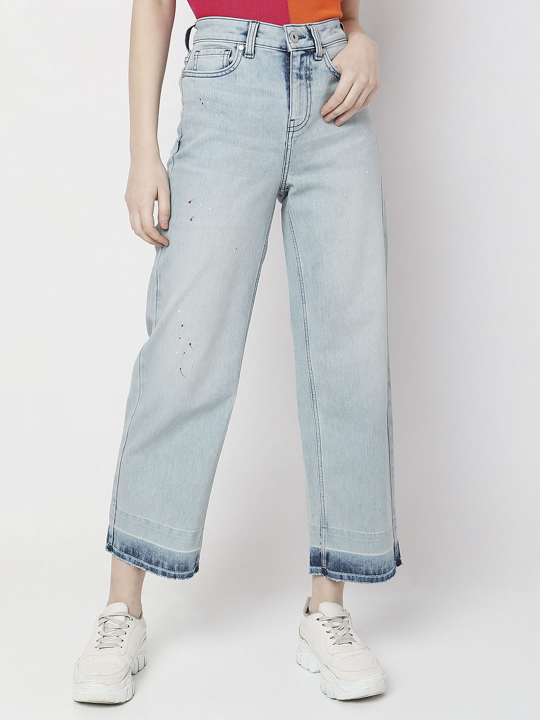 Blue High Rise Washed Jade Straight Fit Jeans