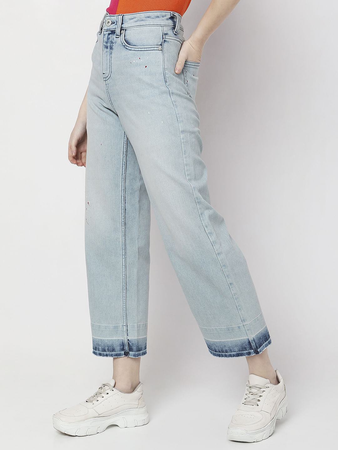 Blue High Rise Washed Jade Straight Fit Jeans