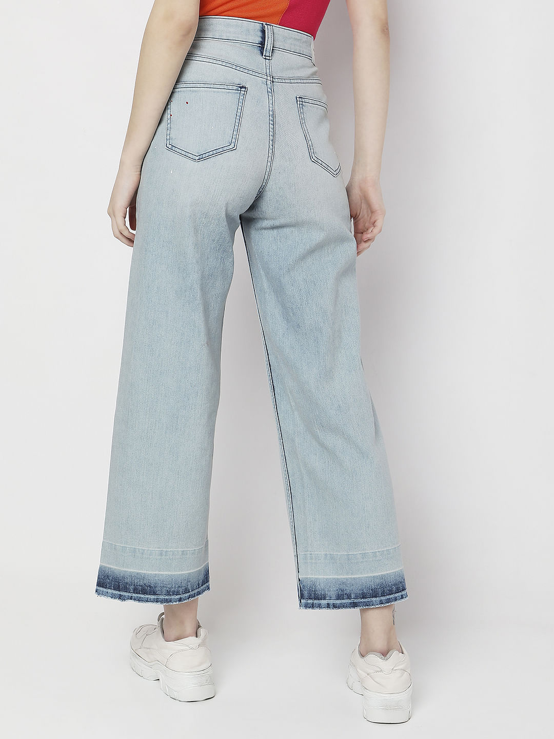 Blue High Rise Washed Jade Straight Fit Jeans