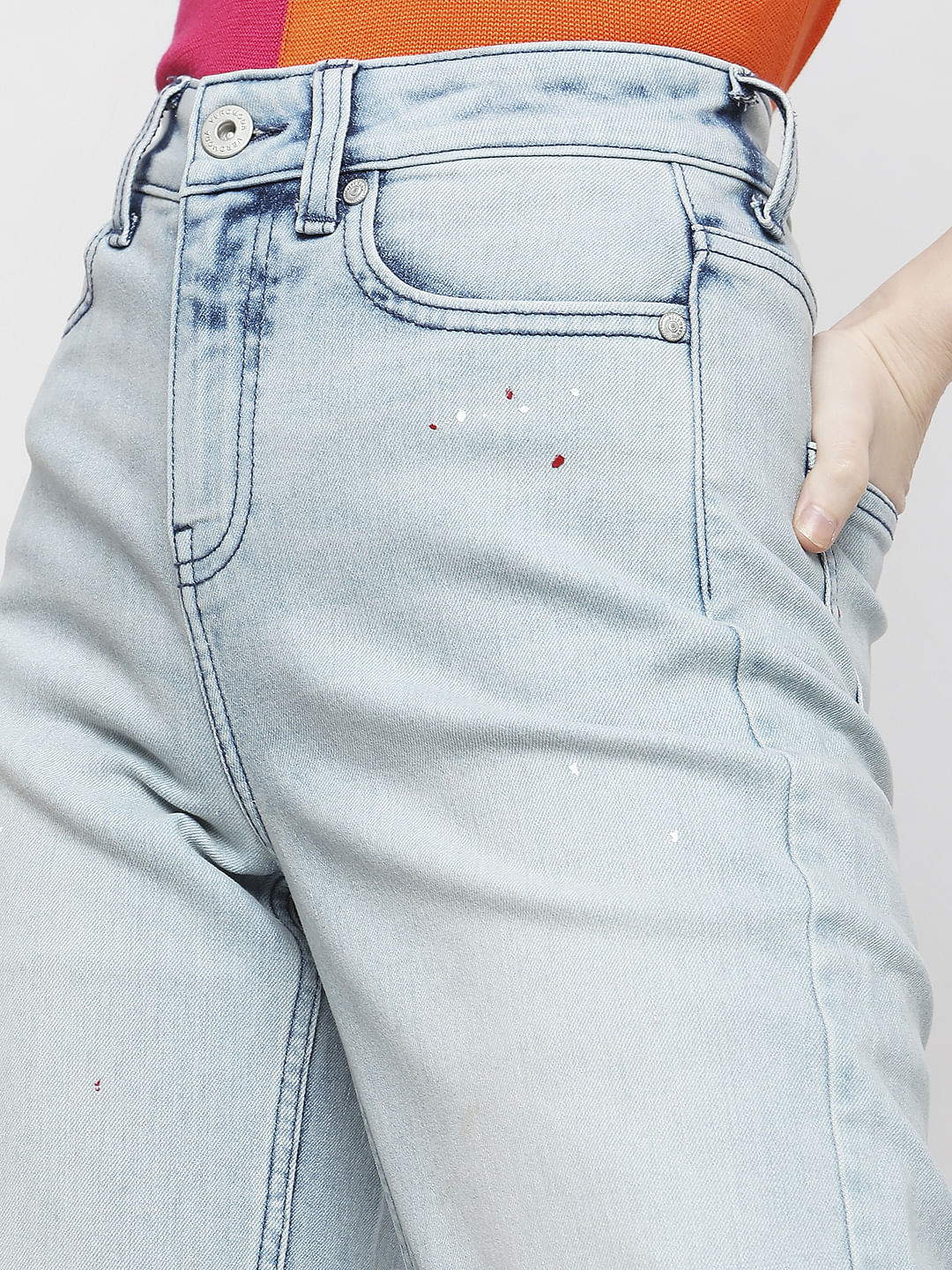 Blue High Rise Washed Jade Straight Fit Jeans