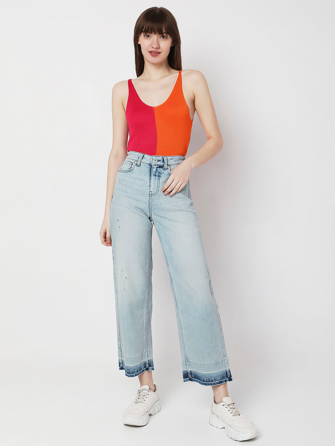 Blue High Rise Washed Jade Straight Fit Jeans
