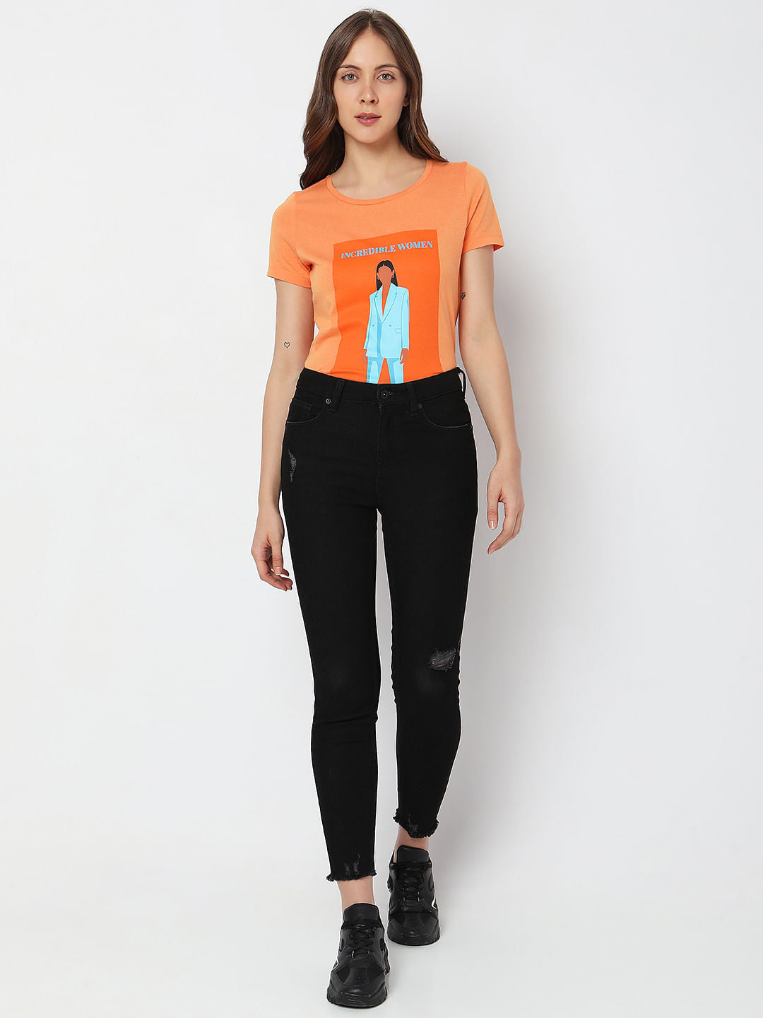 Black High Rise Distressed Jade Straight Fit Jeans