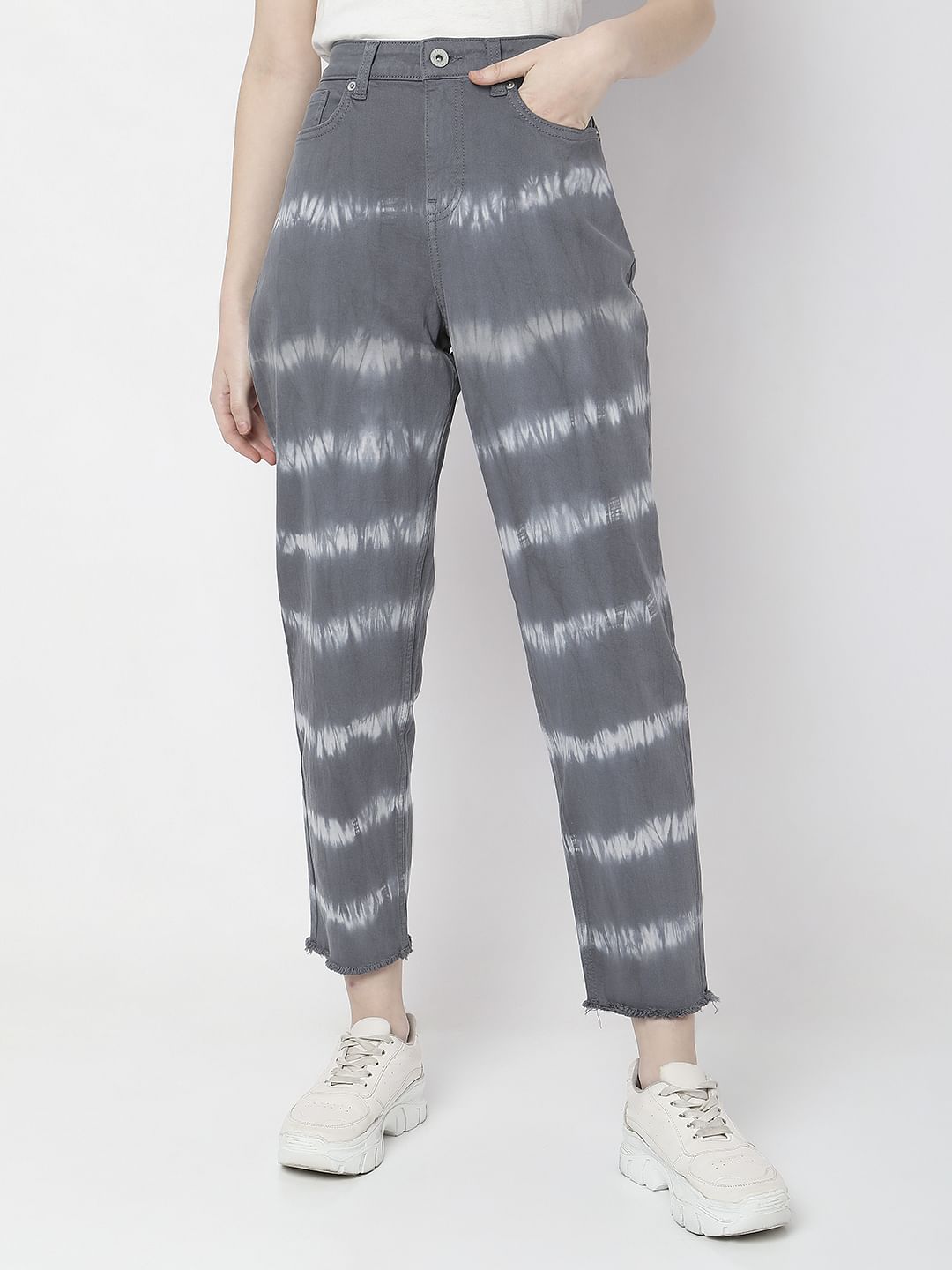 Grey High Rise Abstract Print Jeans