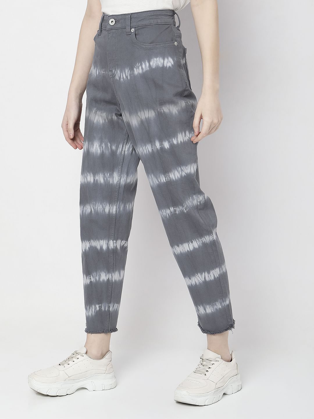 Grey High Rise Abstract Print Jeans