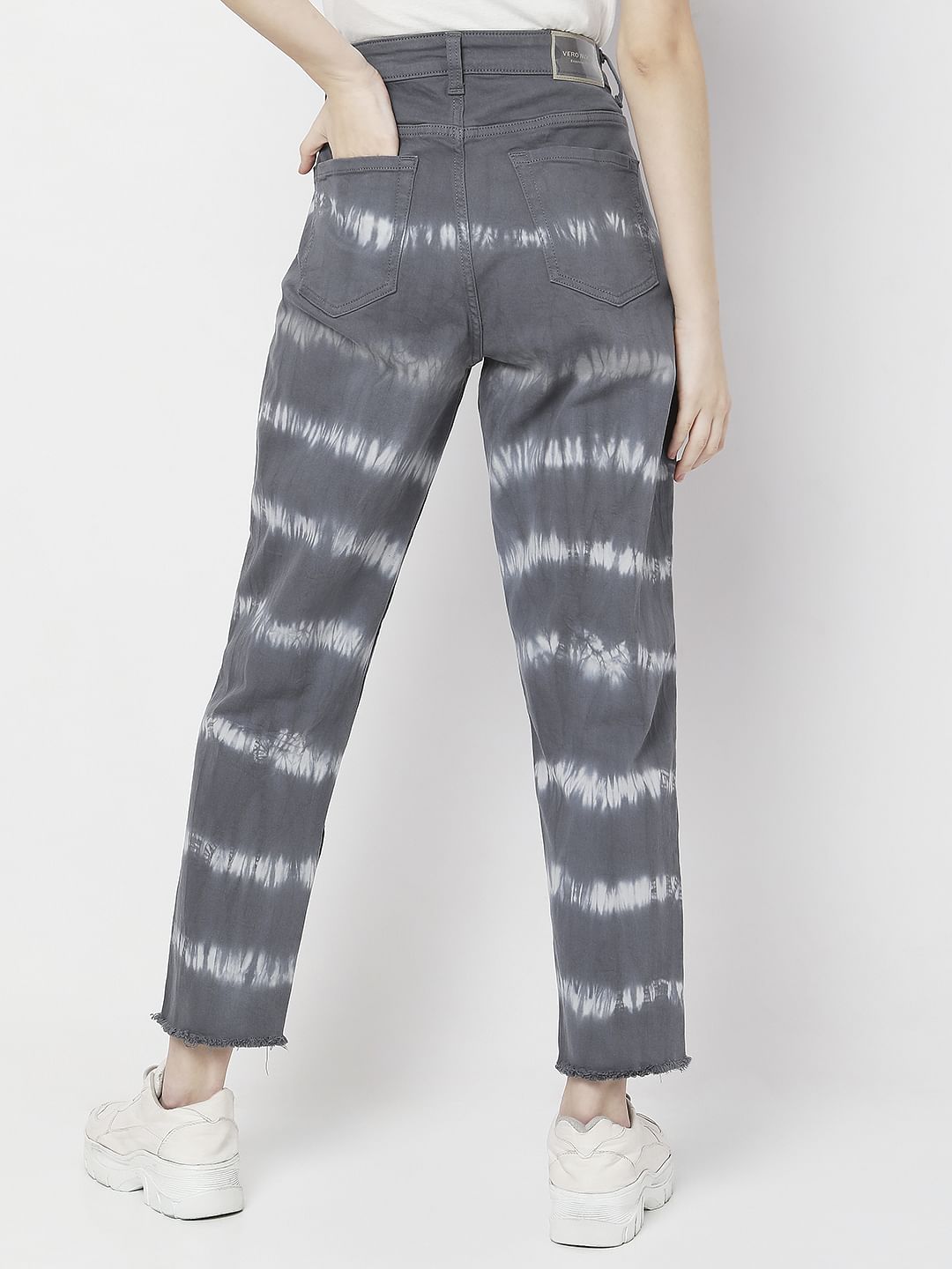 Grey High Rise Abstract Print Jeans