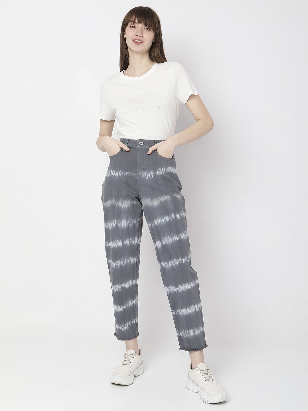 Grey High Rise Abstract Print Jeans
