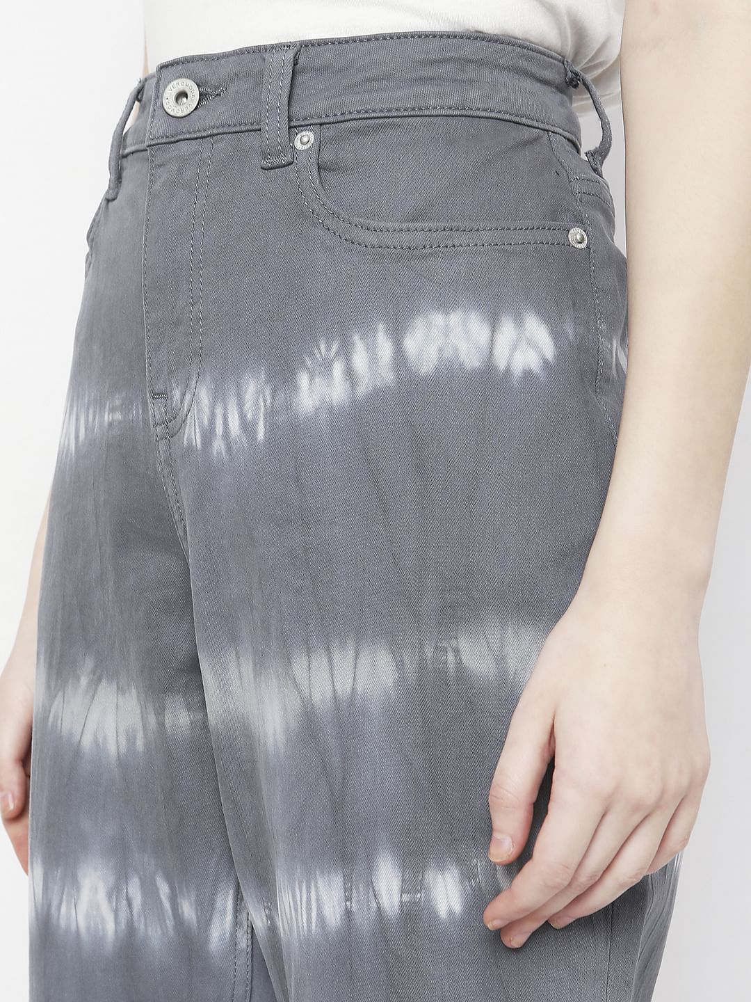 Grey High Rise Abstract Print Jeans