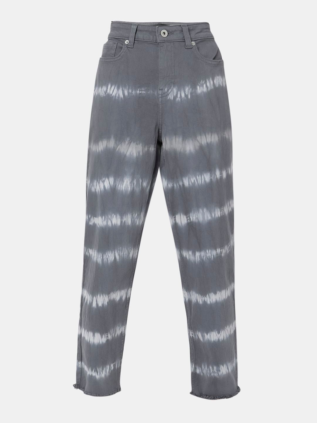 Grey High Rise Abstract Print Jeans