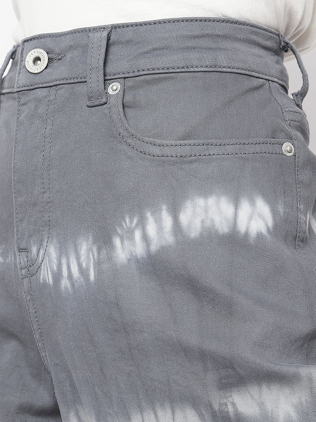 Grey High Rise Abstract Print Jeans