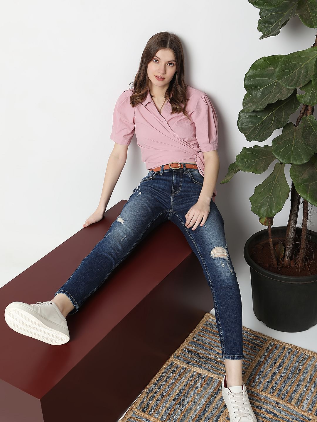 Blue Mid Rise Distressed Push-Up Wendy Skinny Jeans