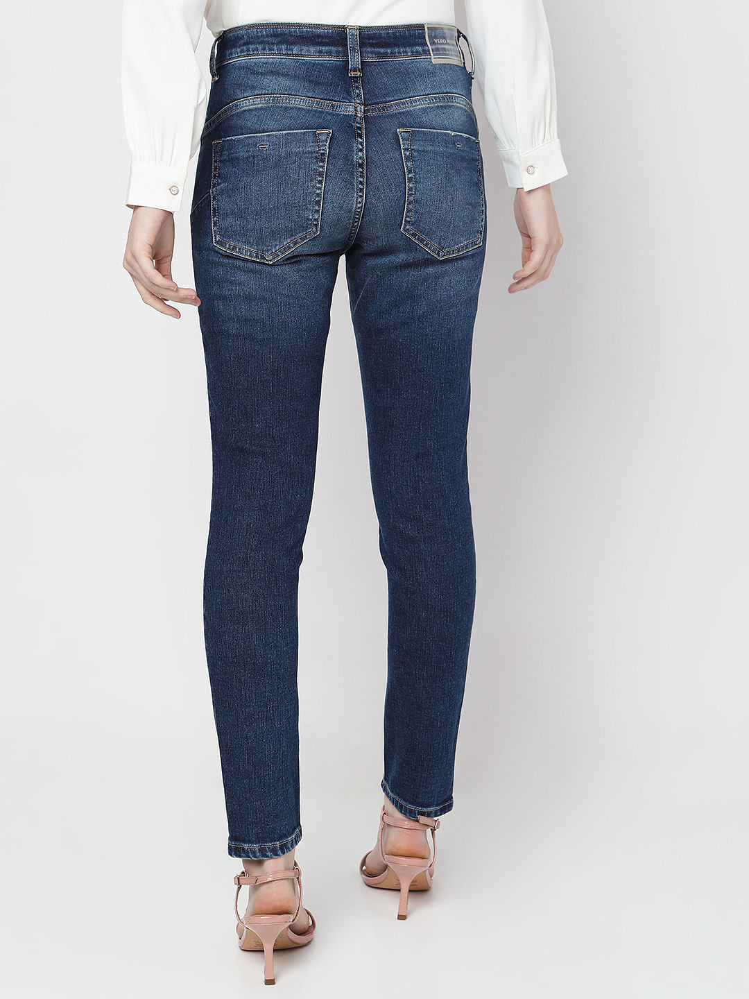 Blue Mid Rise Distressed Push-Up Wendy Skinny Jeans