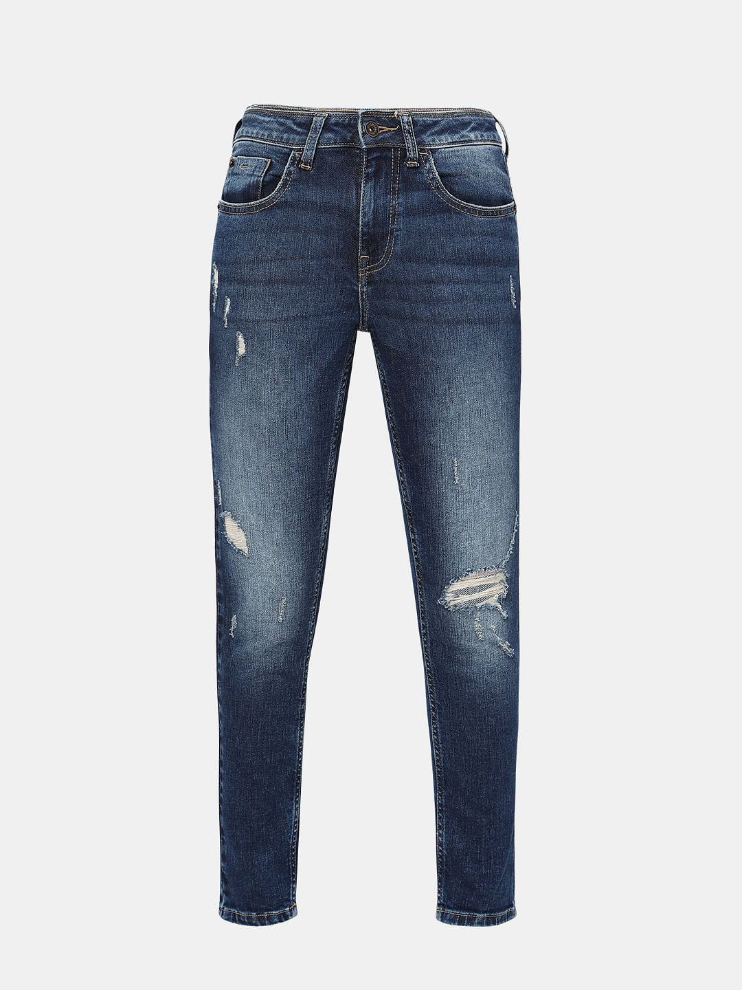 Blue Mid Rise Distressed Push-Up Wendy Skinny Jeans