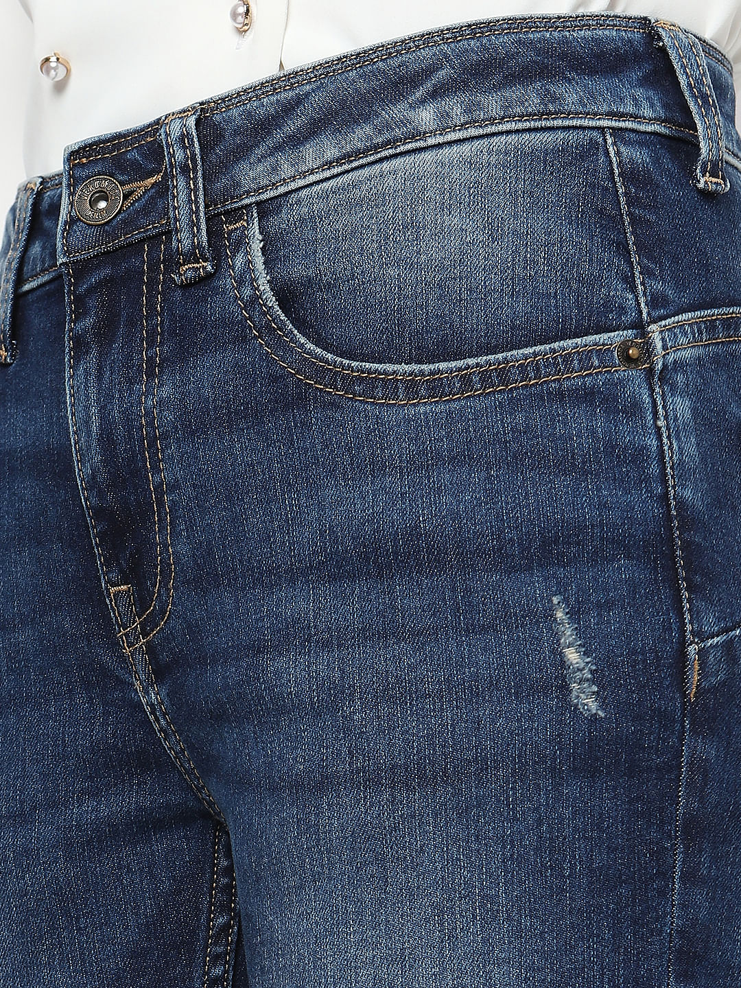 Blue Mid Rise Distressed Push-Up Wendy Skinny Jeans