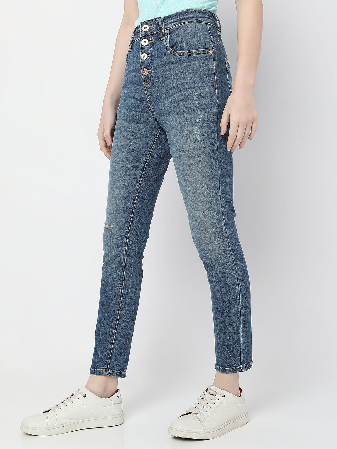Blue High Rise Distressed Wendy Skinny Jeans