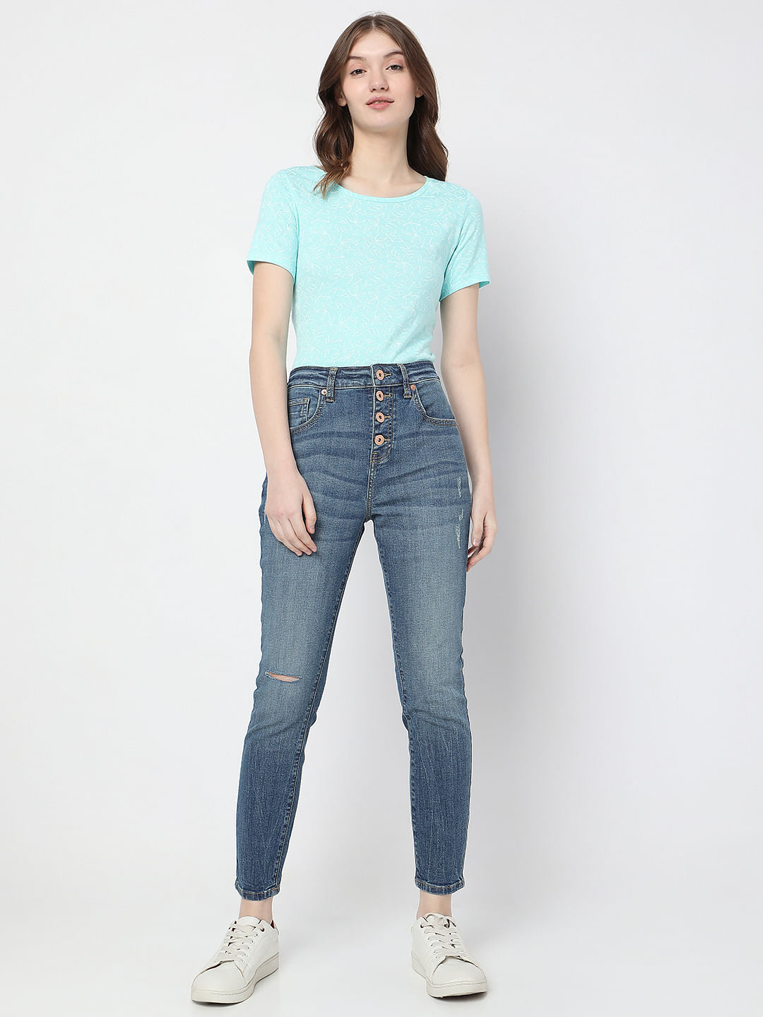 Blue High Rise Distressed Wendy Skinny Jeans