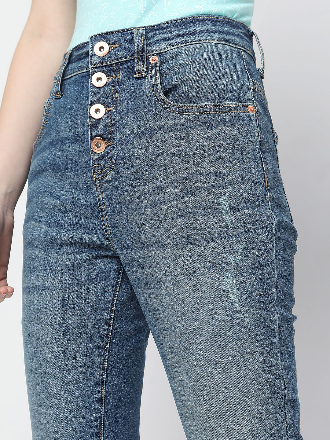 Blue High Rise Distressed Wendy Skinny Jeans