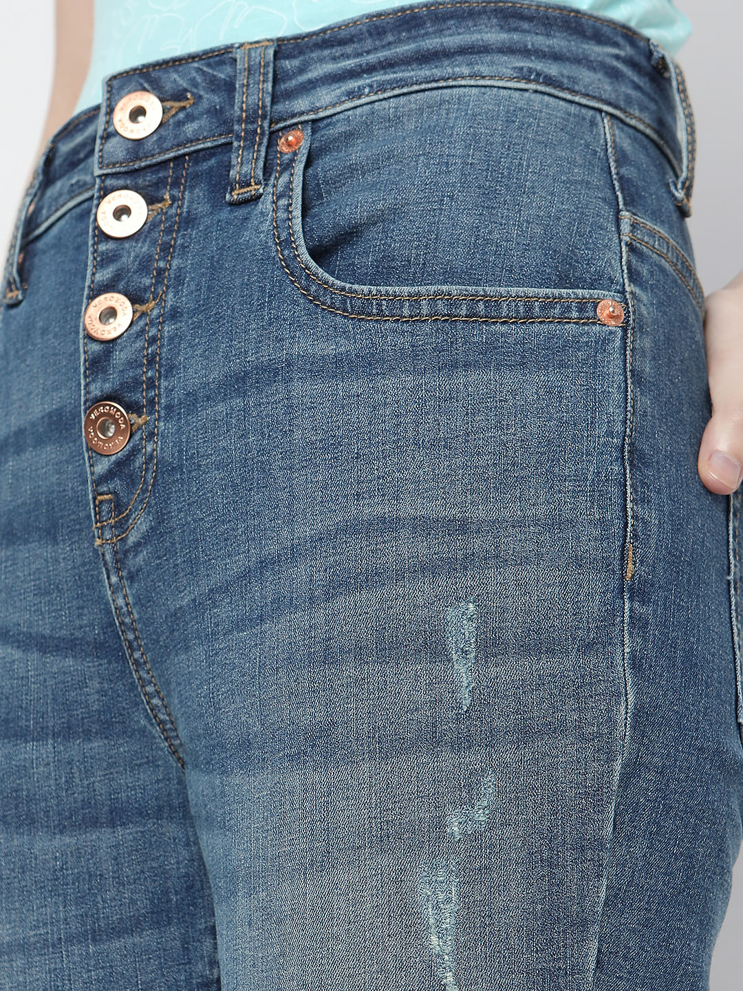 Blue High Rise Distressed Wendy Skinny Jeans