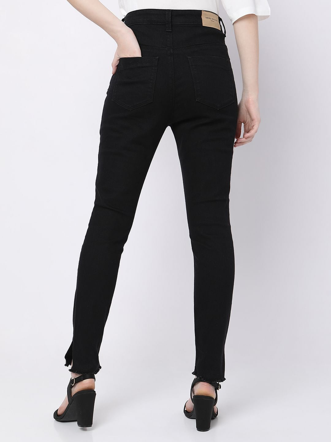 Black High Rise Frayed Hem Regular Fit Jeans