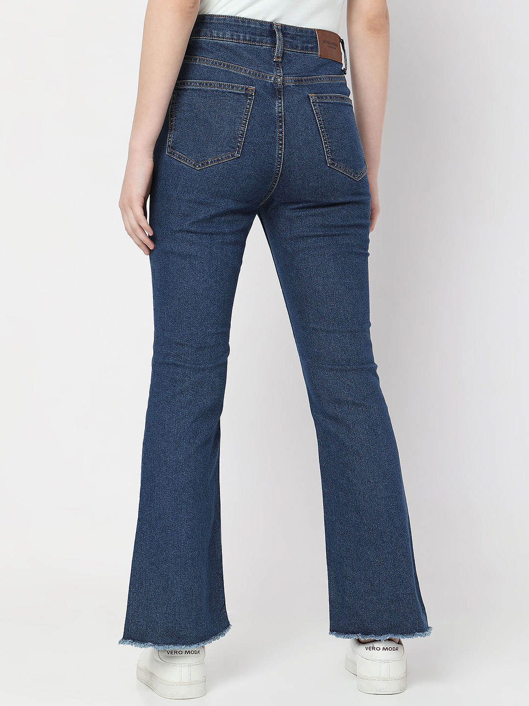 Blue High Rise Buttoned Petra Bootcut Jeans