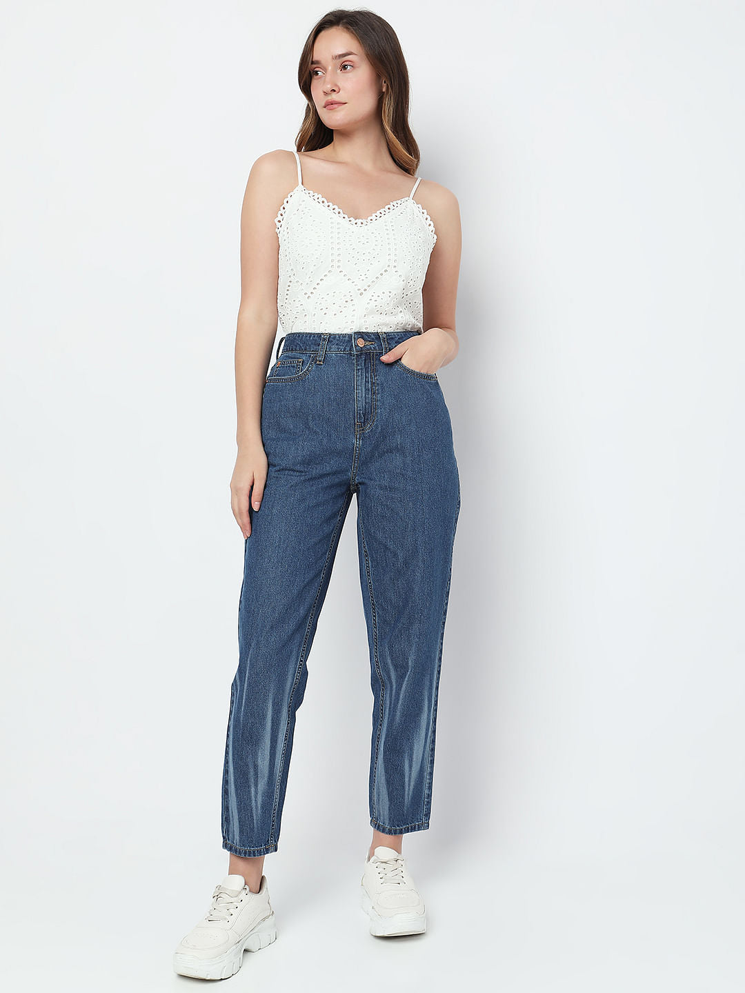 Blue High Rise Jade Straight Fit Jeans