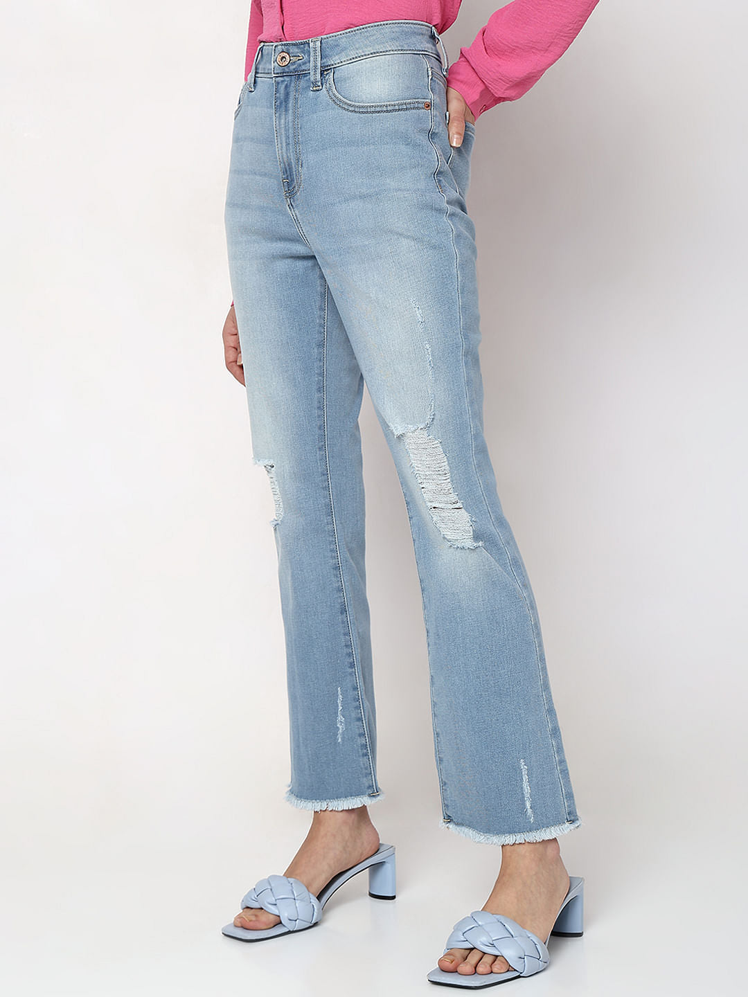 Blue High Rise Distressed Petra Bootcut Jeans