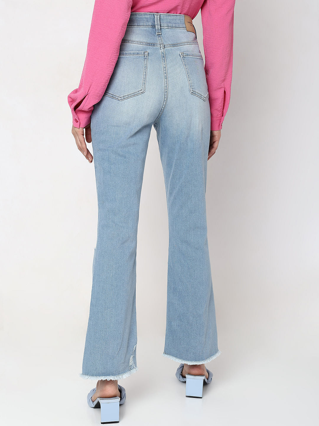 Blue High Rise Distressed Petra Bootcut Jeans