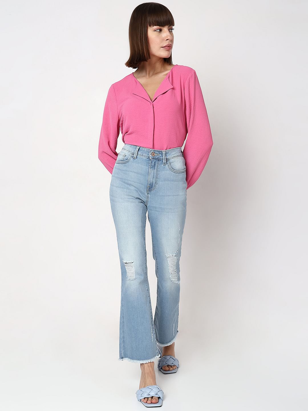 Blue High Rise Distressed Petra Bootcut Jeans