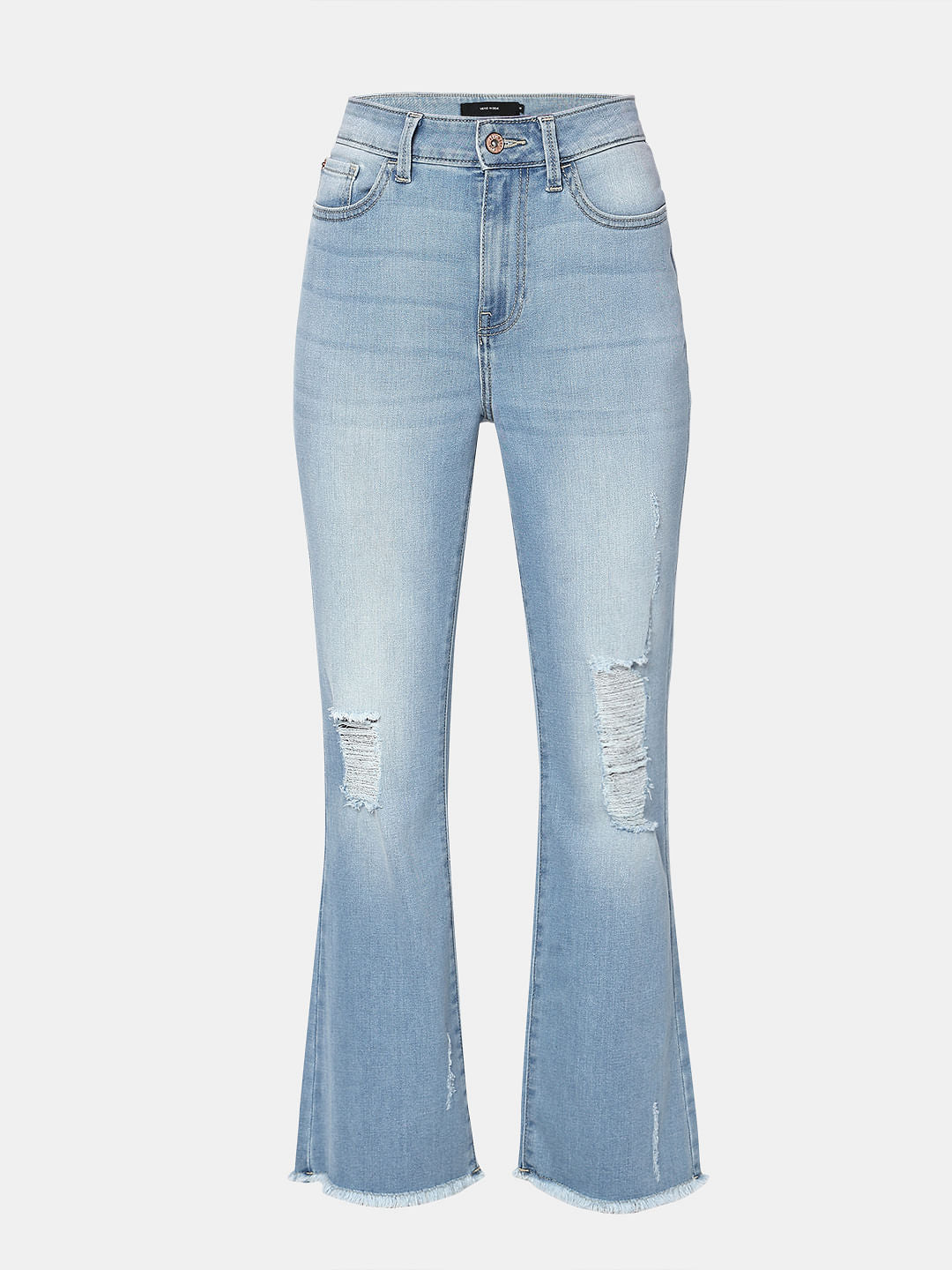 Blue High Rise Distressed Petra Bootcut Jeans