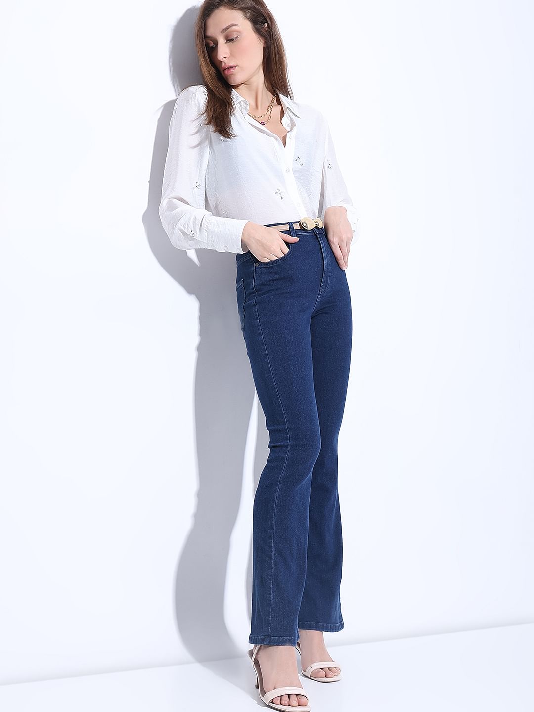 Dark Blue High Rise Flared Jeans