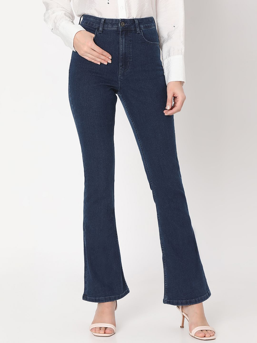 Dark Blue High Rise Flared Jeans