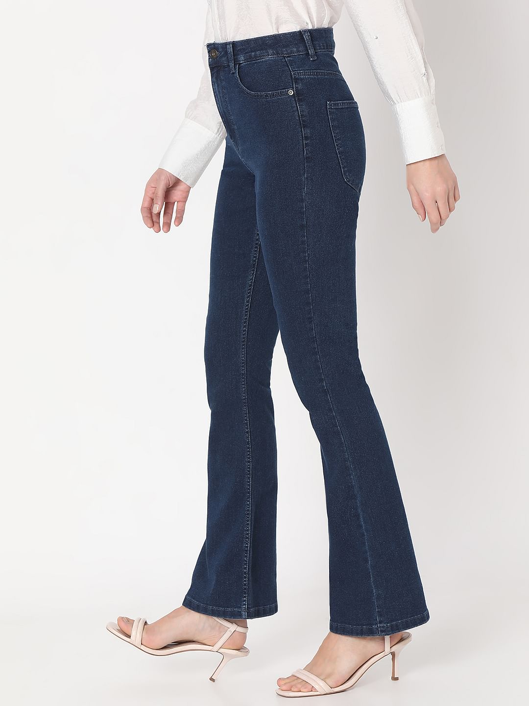 Dark Blue High Rise Flared Jeans
