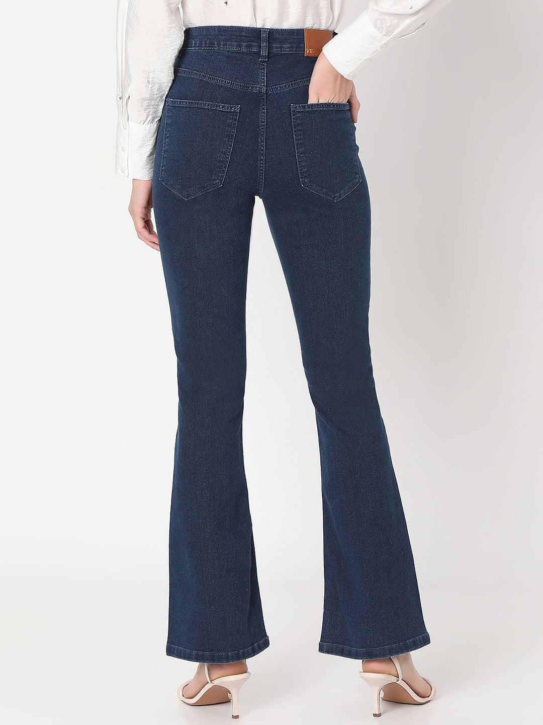 Dark Blue High Rise Flared Jeans