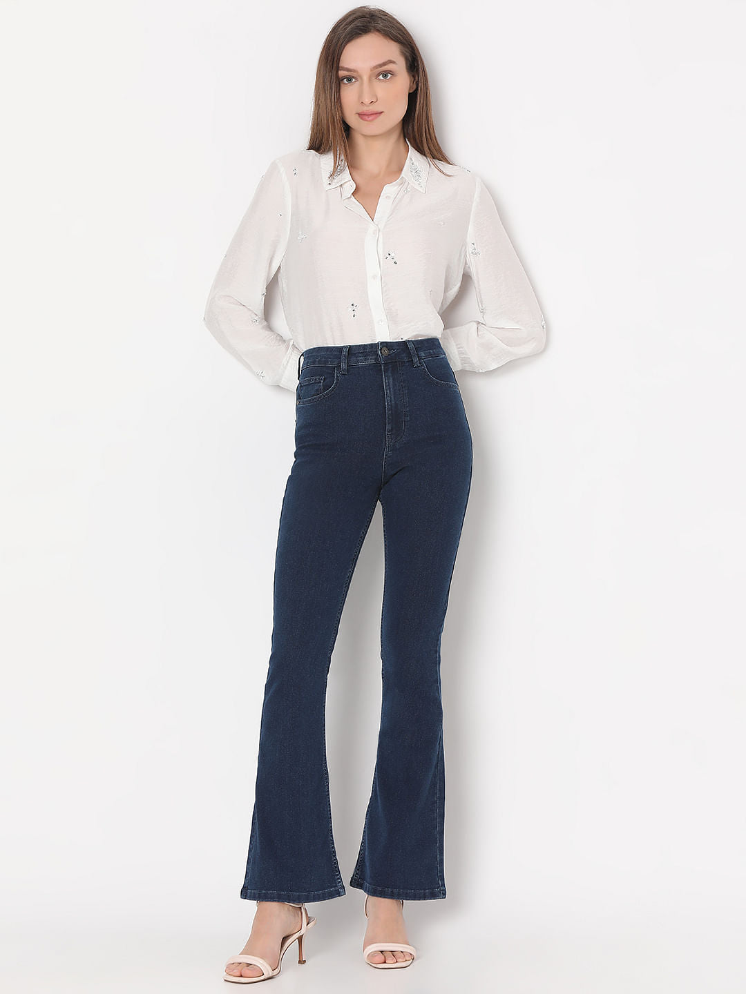 Dark Blue High Rise Flared Jeans