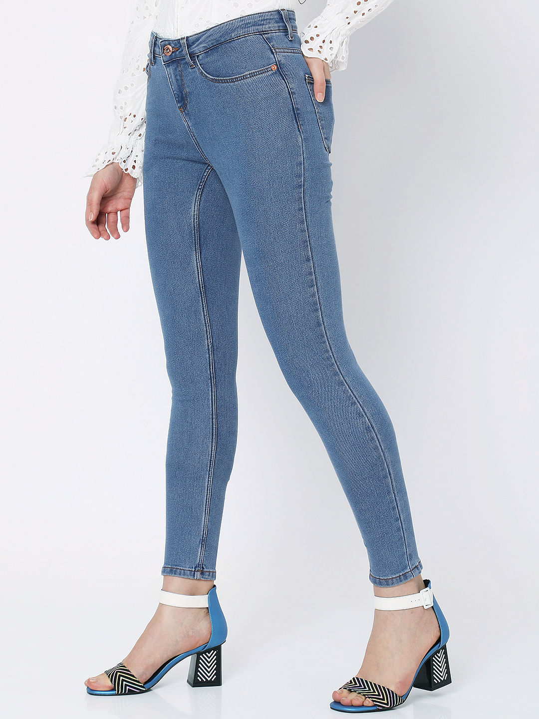 Blue Mid Rise Wendy Skinny Jeans
