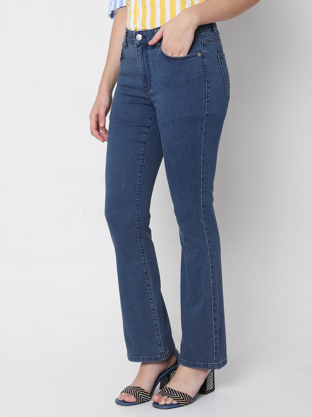 Blue Mid Rise Petra Bootcut Jeans