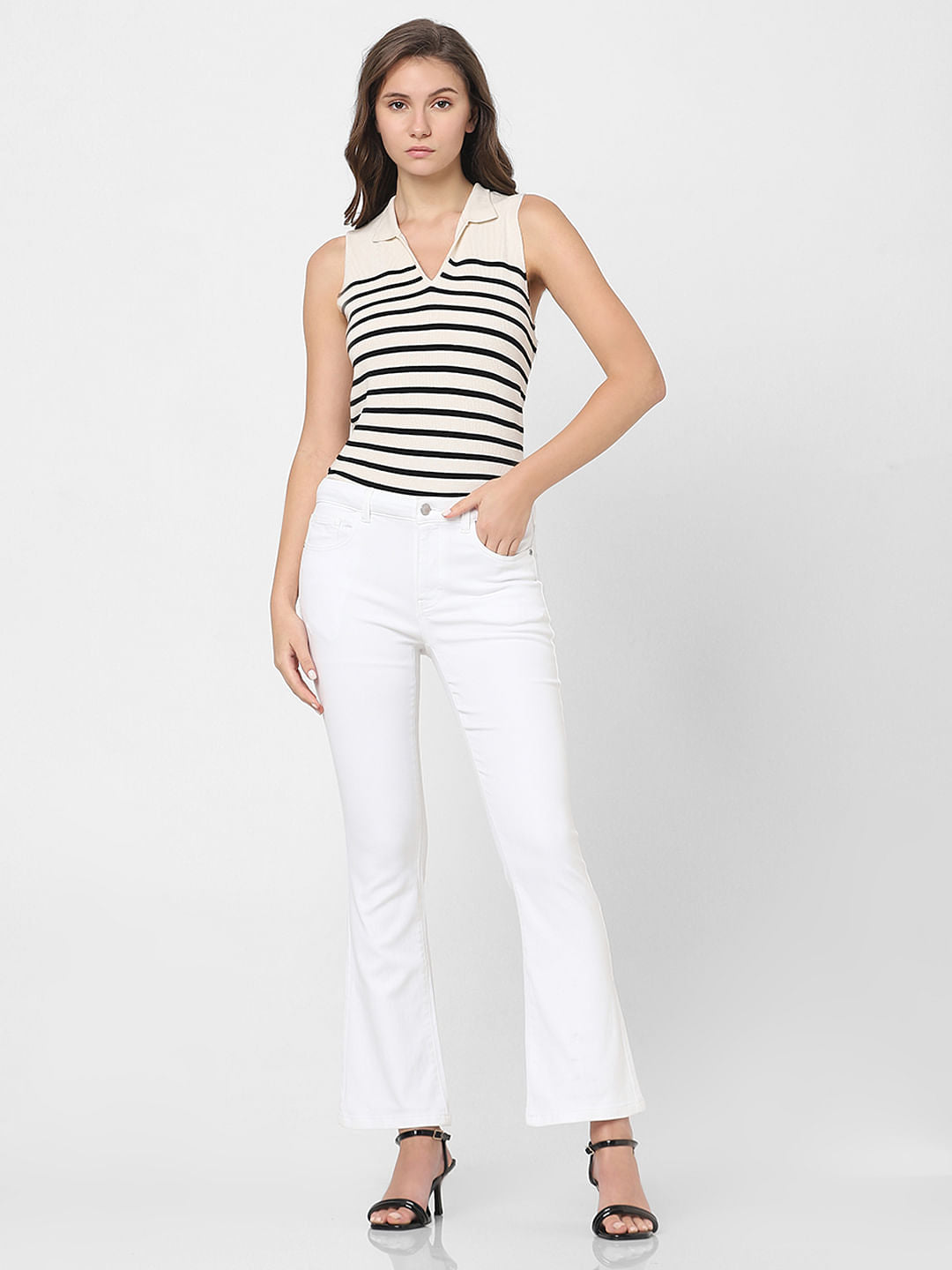 White Mid Rise Petra Bootcut Jeans