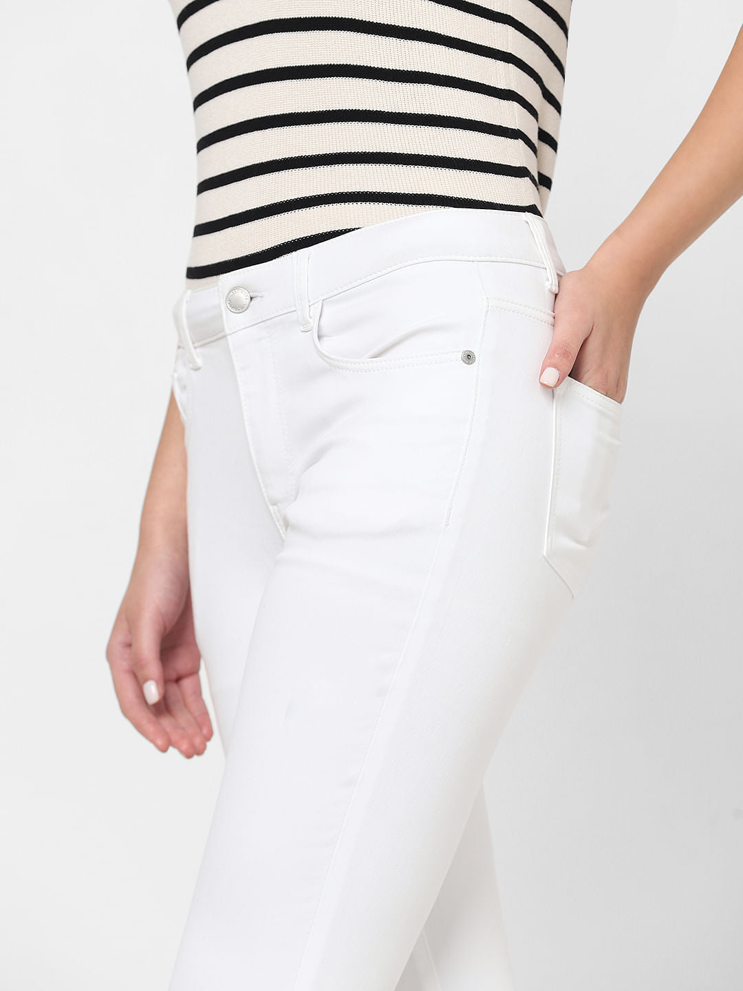 White Mid Rise Petra Bootcut Jeans