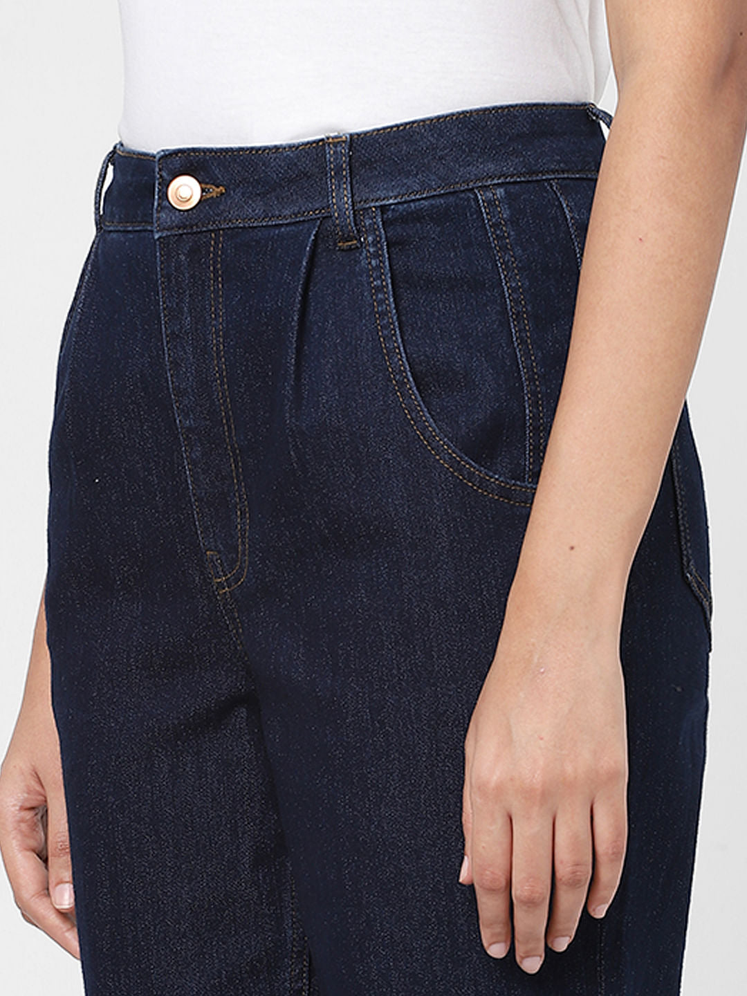 Blue High Rise Pleated Jade Straight Fit Jeans