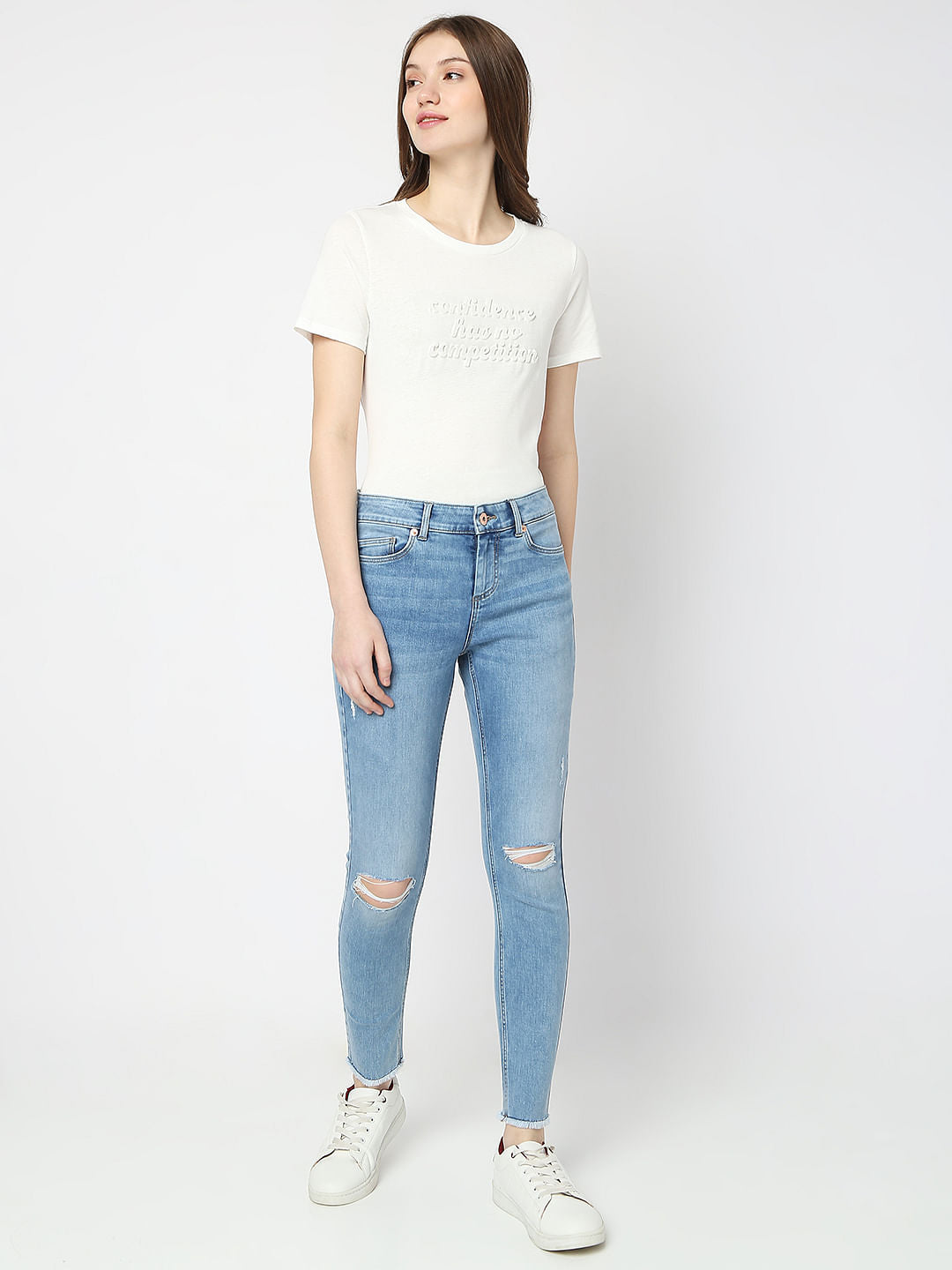 Light Blue Mid Rise Distressed Wendy Skinny Jeans
