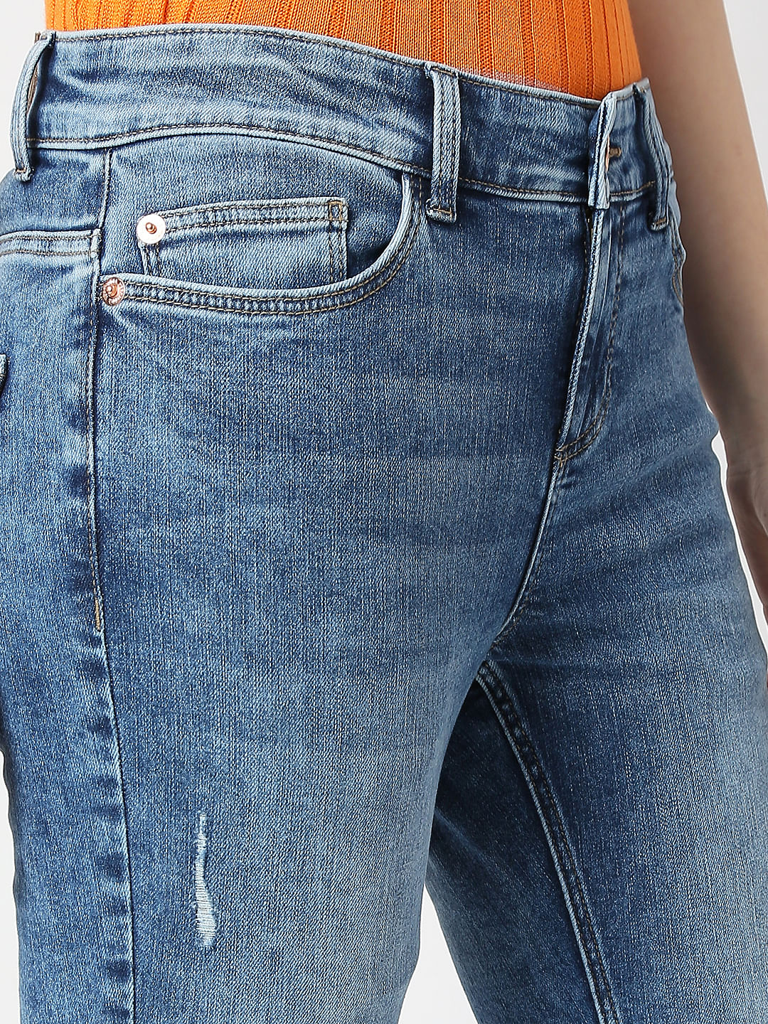 Blue Mid Rise Distressed Wendy Skinny Jeans
