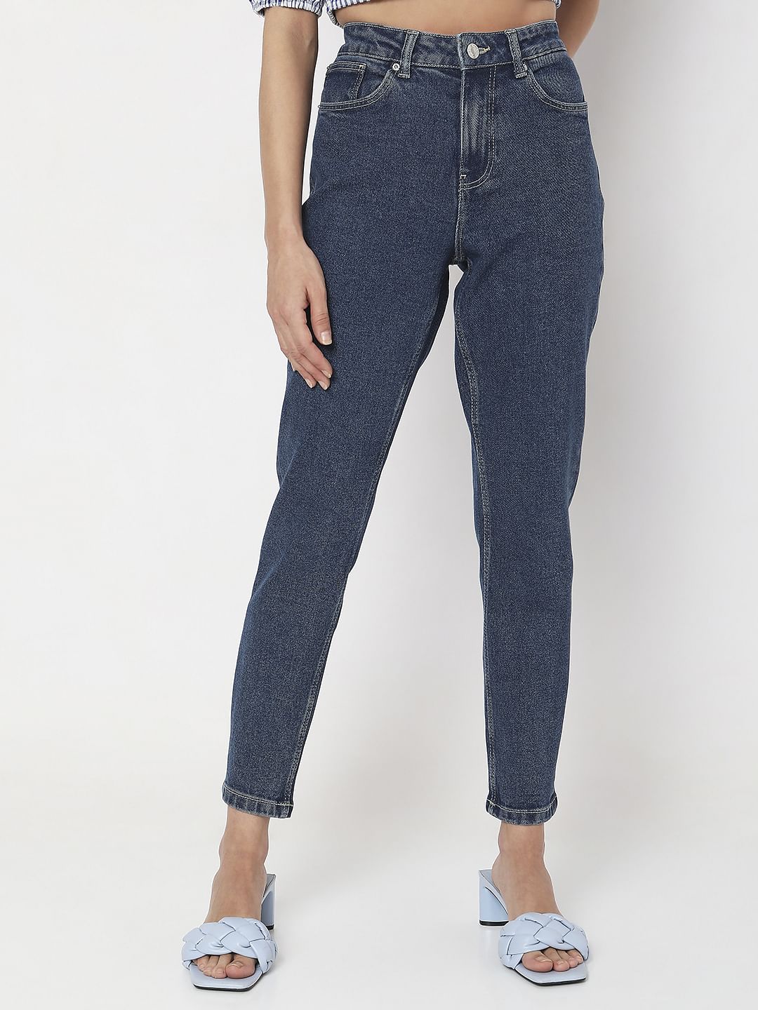 Dark Blue High Rise Tapered Jeans