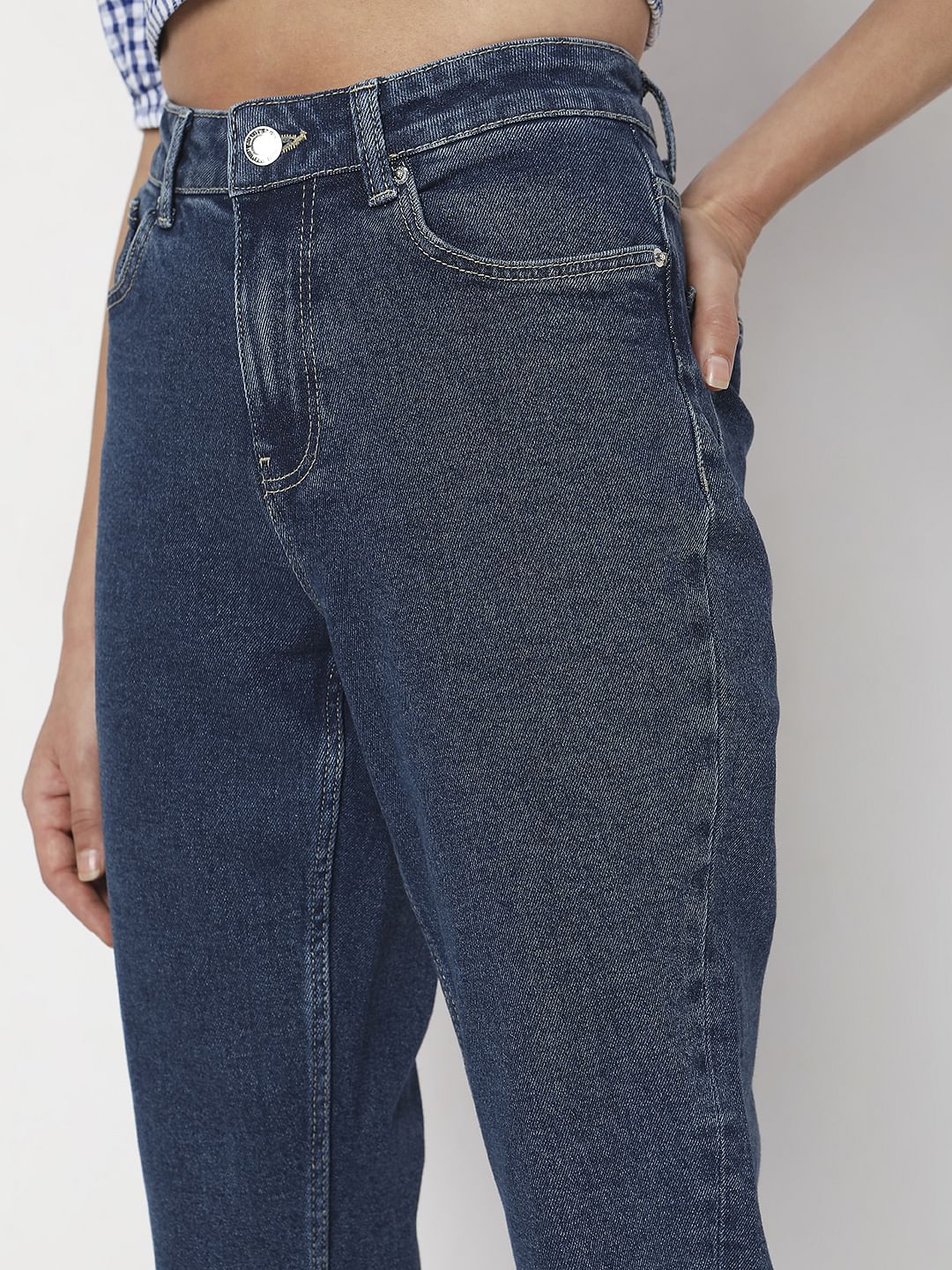 Dark Blue High Rise Tapered Jeans