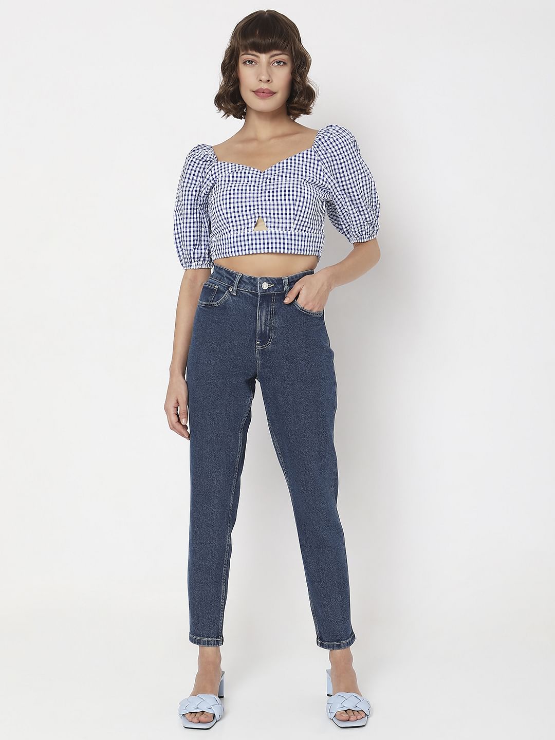 Dark Blue High Rise Tapered Jeans