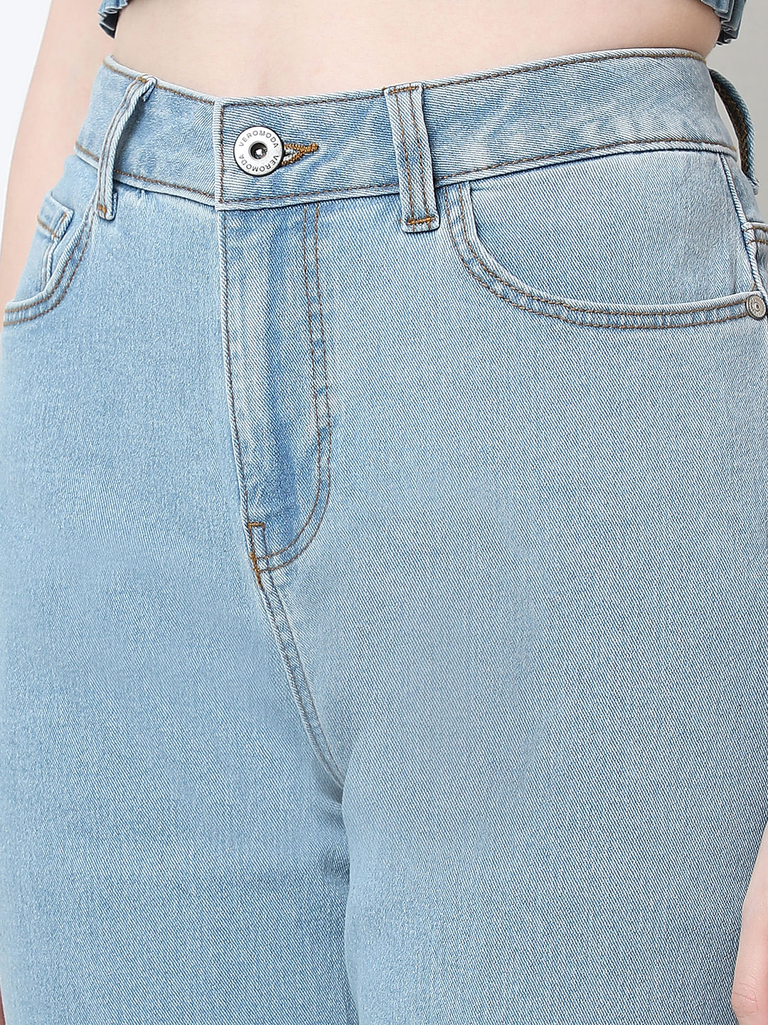 Light Blue Mid Rise Straight Fit Jeans